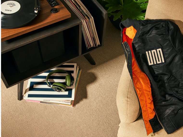 Detail shot of UMusic Hotel Madrid interior with records and jacket
